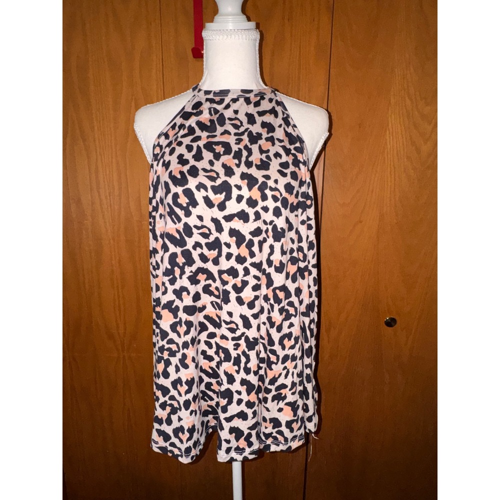 Ramisu Collection Leopard Print Halter Tank Top Womens 2XL Sleeveless Blouse NEW